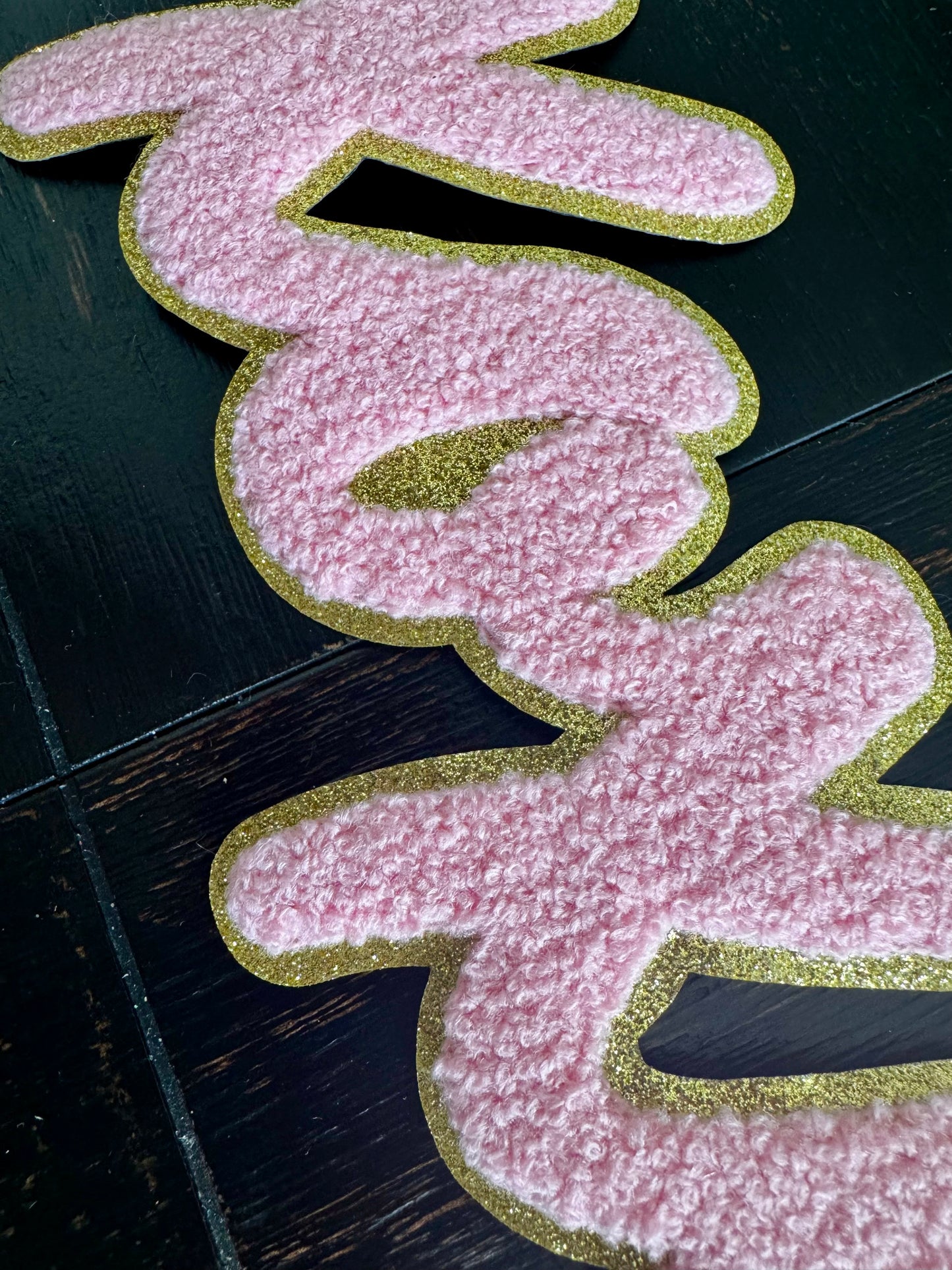 XOXO Script Pink Gold Chenille Patch