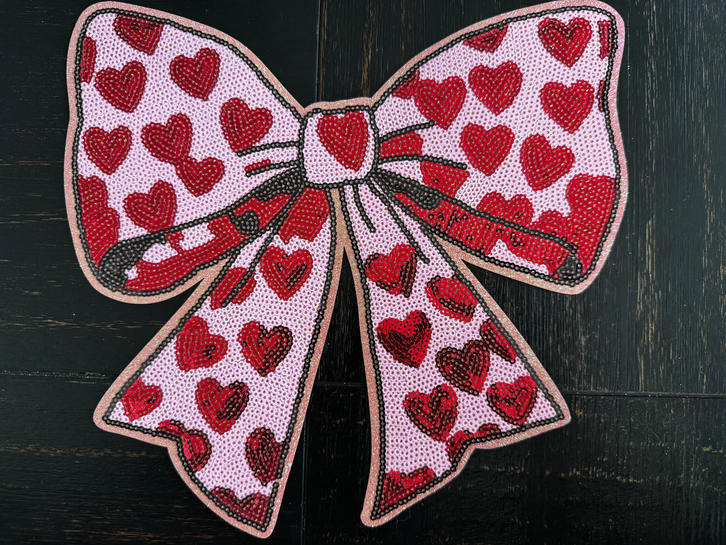 Pink Valentines Bow Hearts Sequins Patch