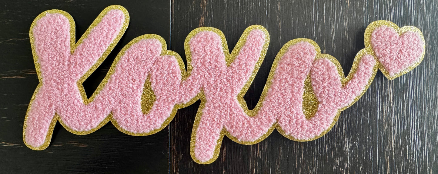 XOXO Script Pink Gold Chenille Patch