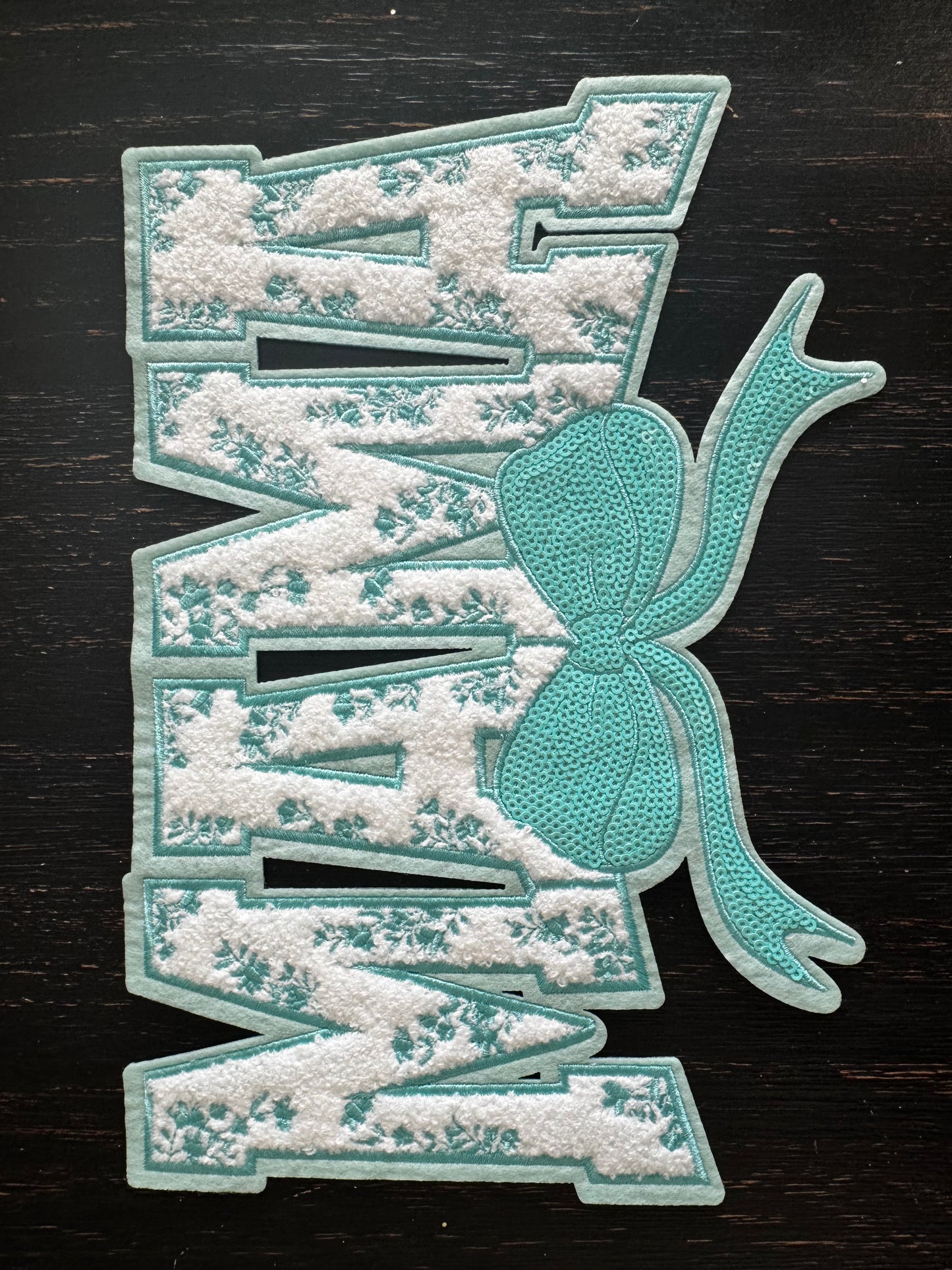 TEAL Mama Floral Bow Sequins and Chenille Patch