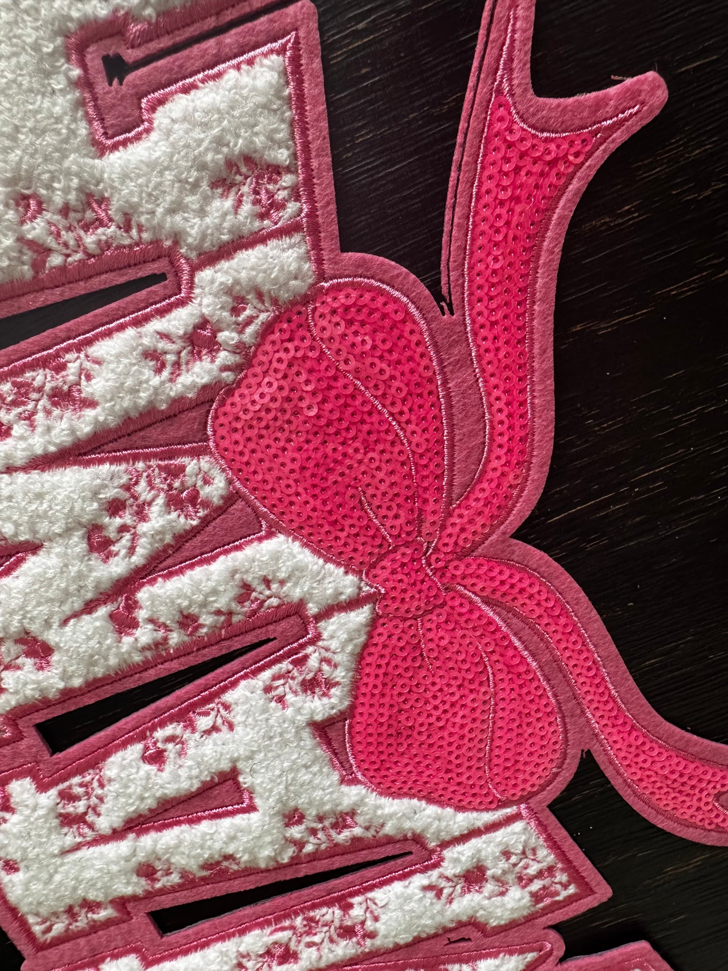 PINK Mama Floral Bow Sequins and Chenille Patch