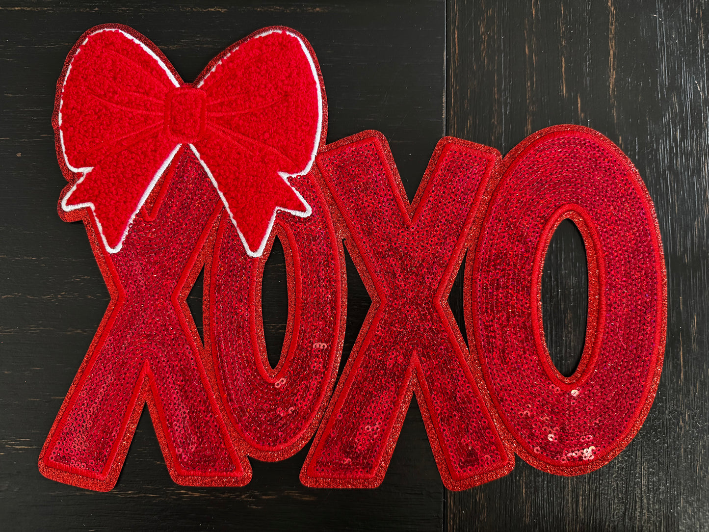 XOXO Red Black Sequin Chenille Patch