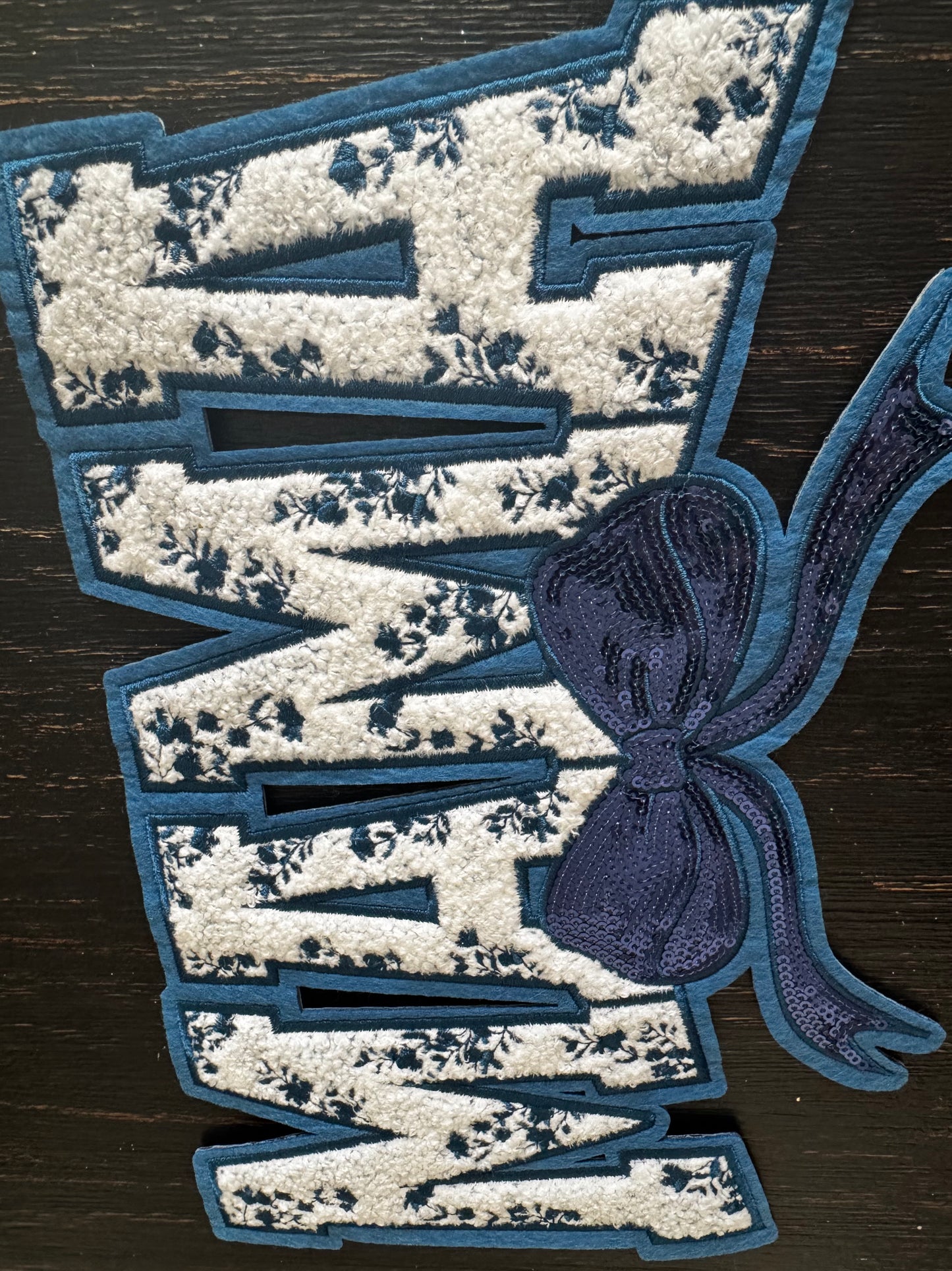 Royal Blue Mama Floral Bow Sequins and Chenille Patch