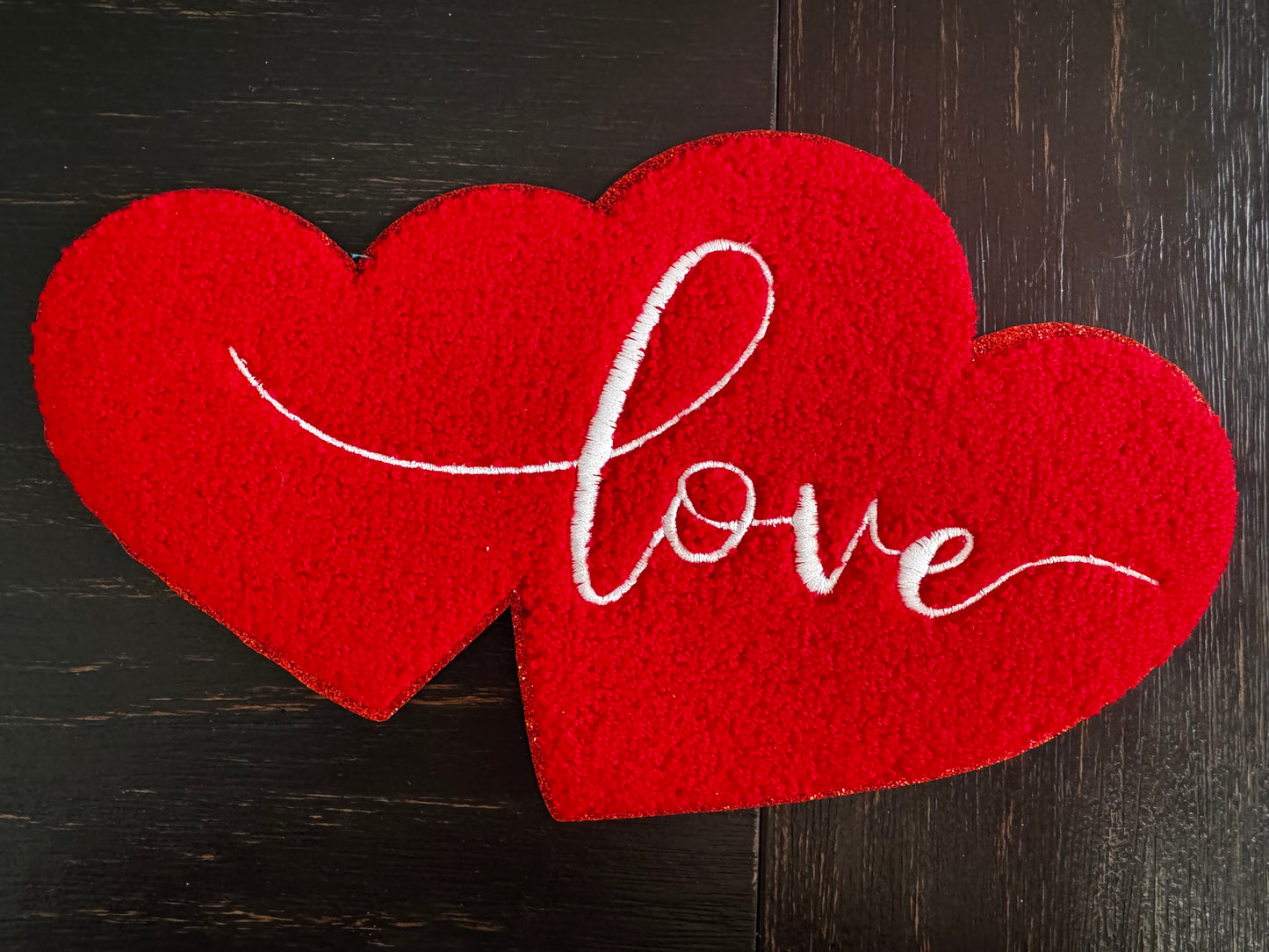 Love Heart Script Chenille Patch