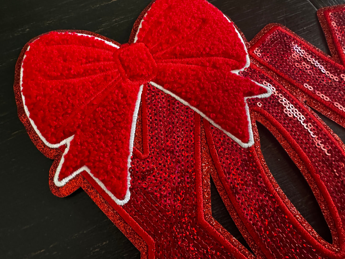 XOXO Red Black Sequin Chenille Patch