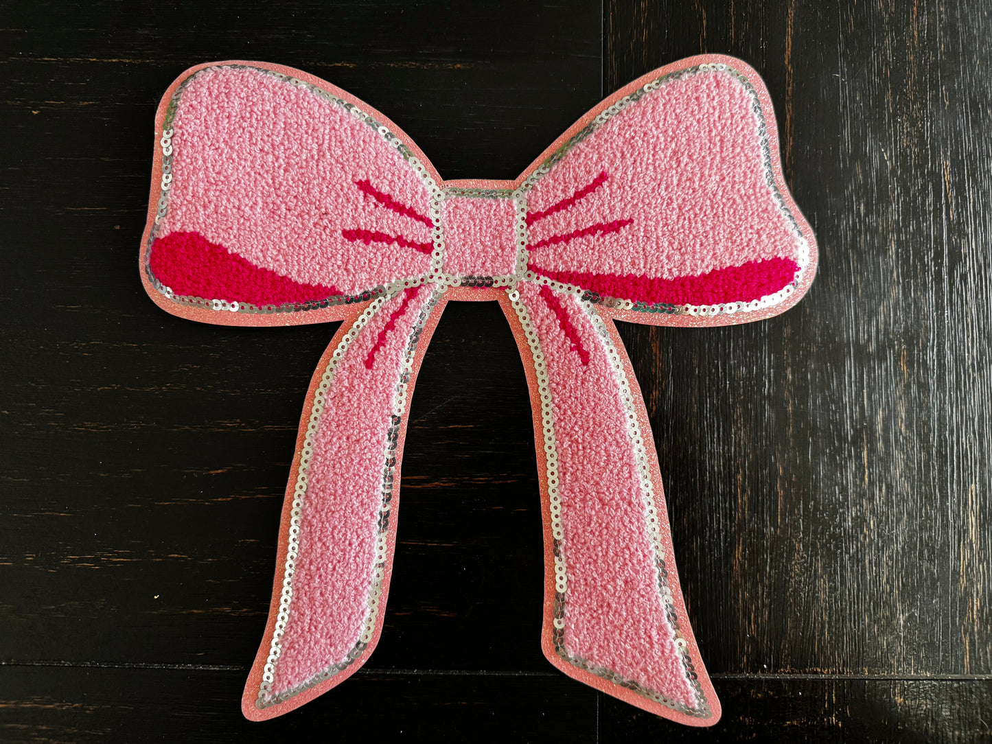 Pink Bow Chenille and Sequins Patch