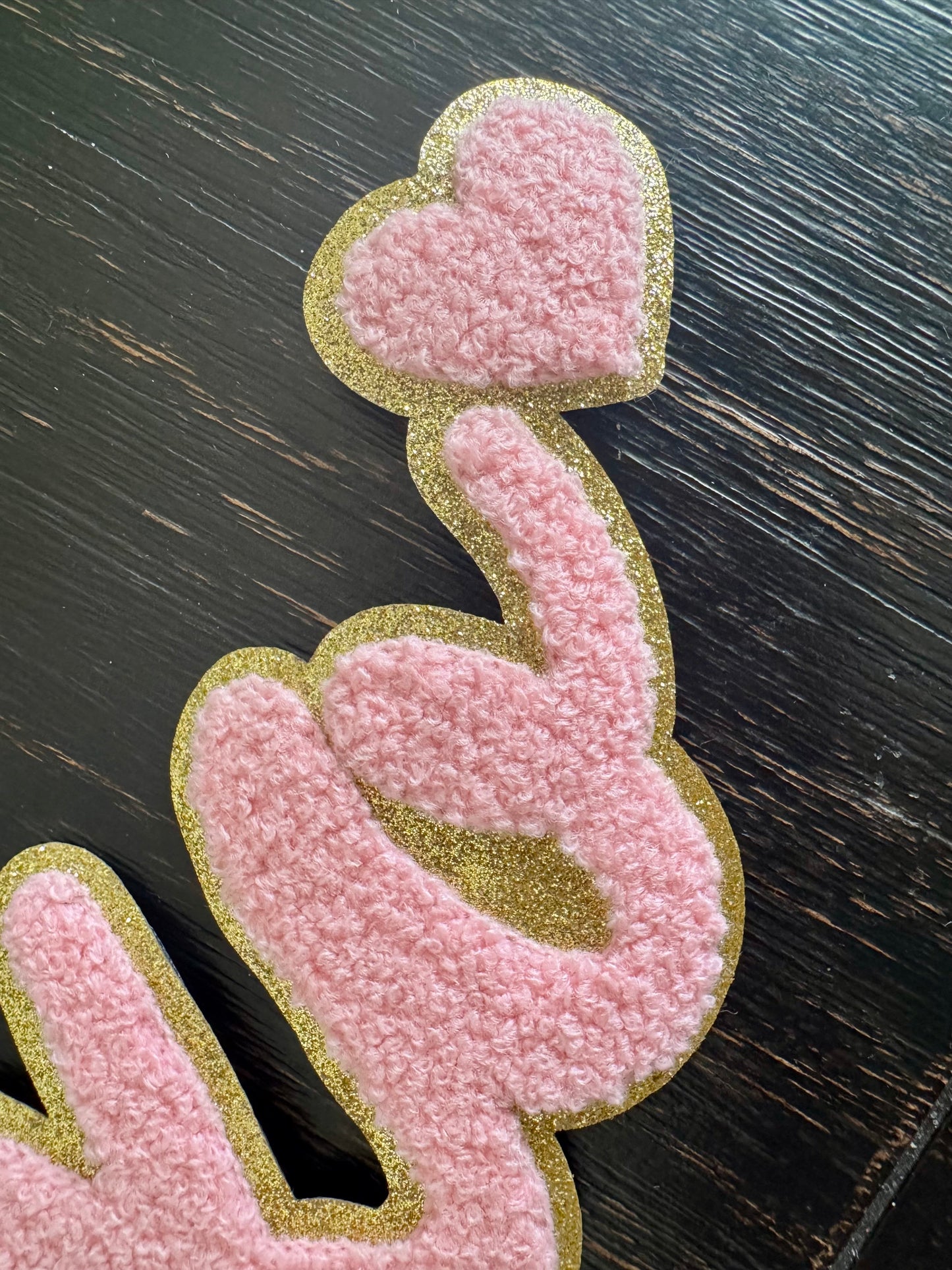 XOXO Script Pink Gold Chenille Patch