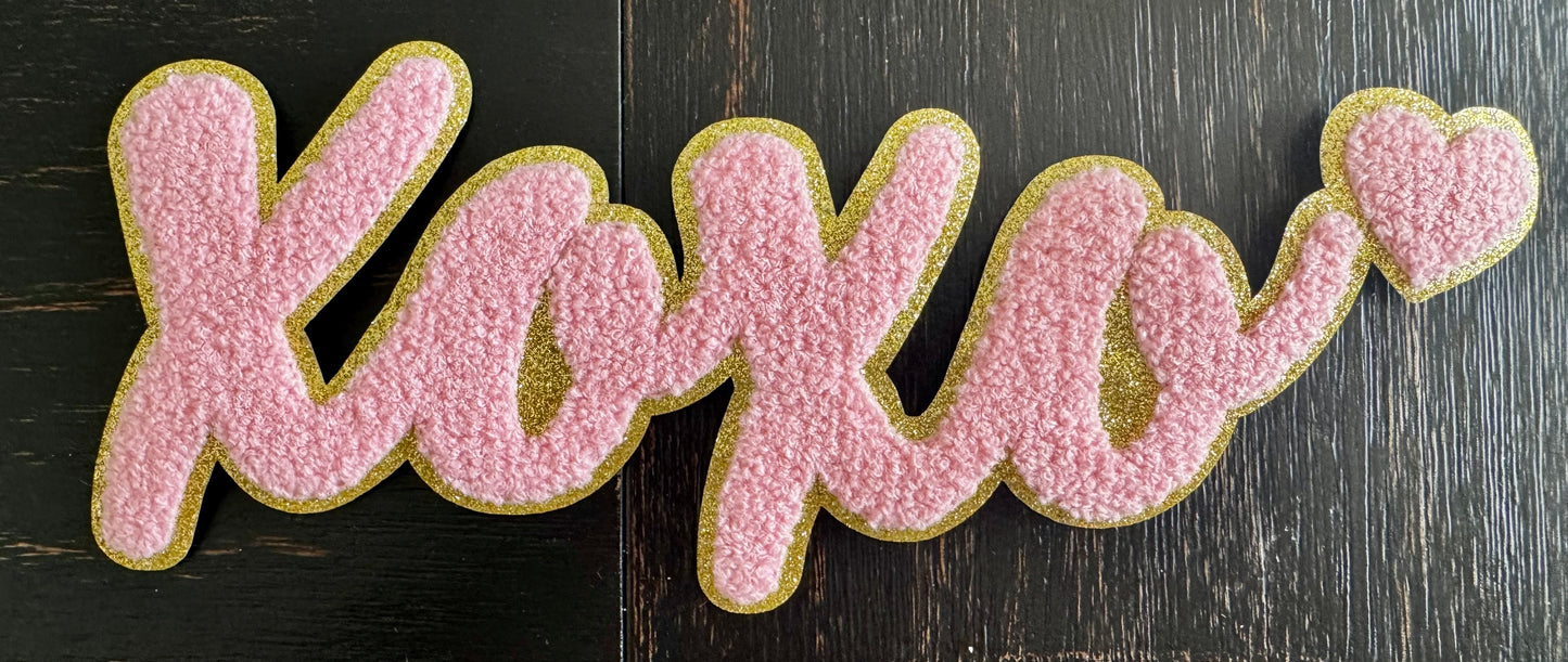 XOXO Script Pink Gold Chenille Patch