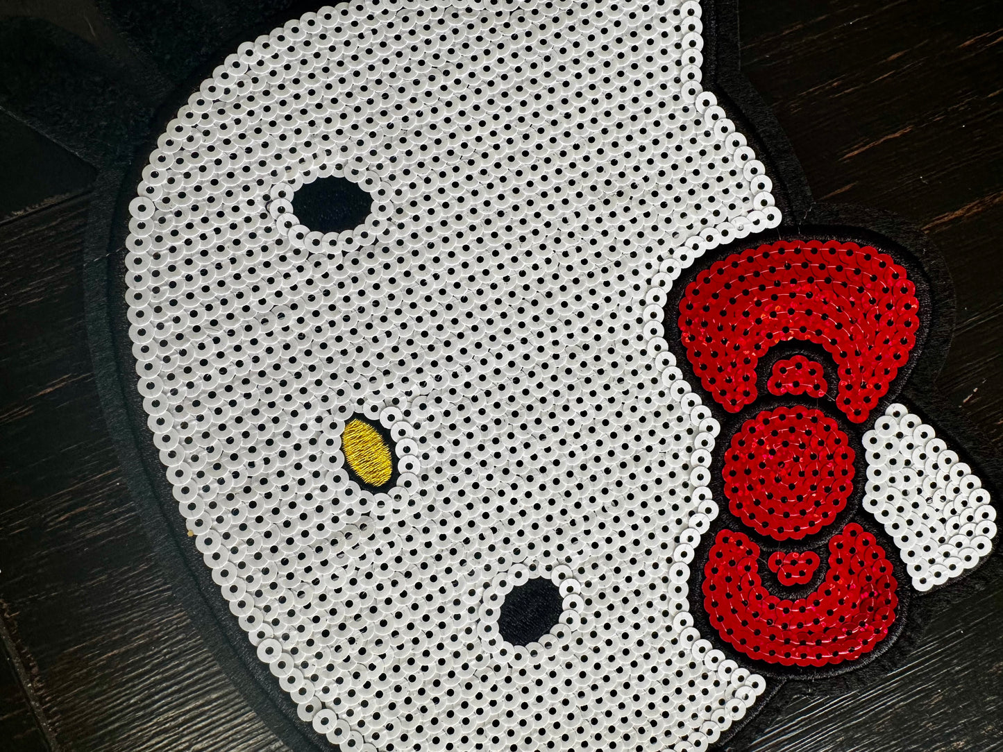 Kitty with red bow sequin patch