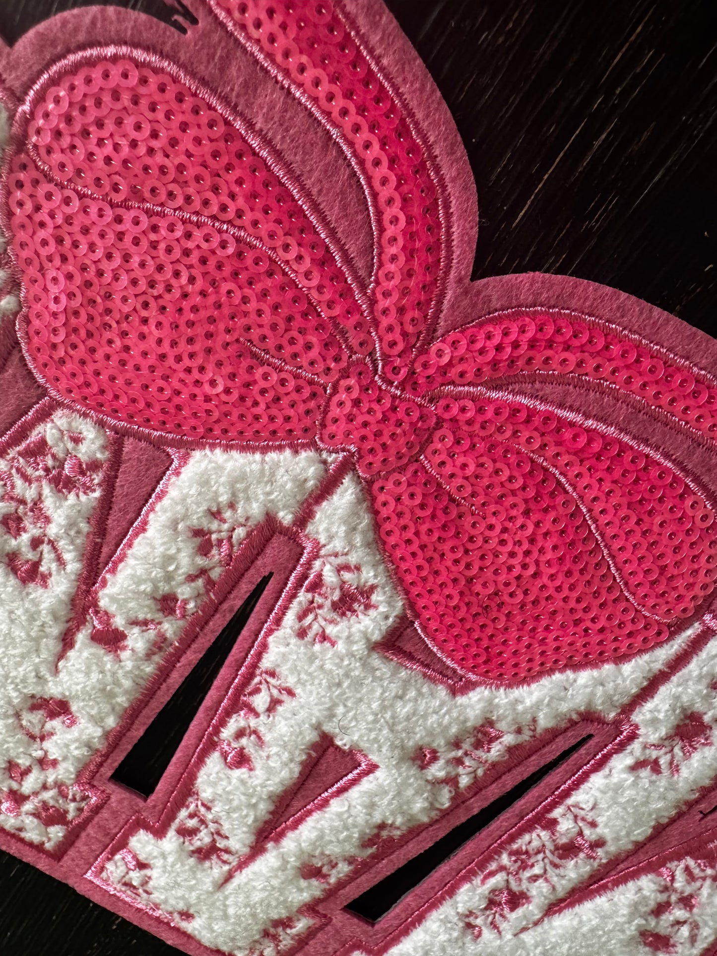 PINK Mama Floral Bow Sequins and Chenille Patch