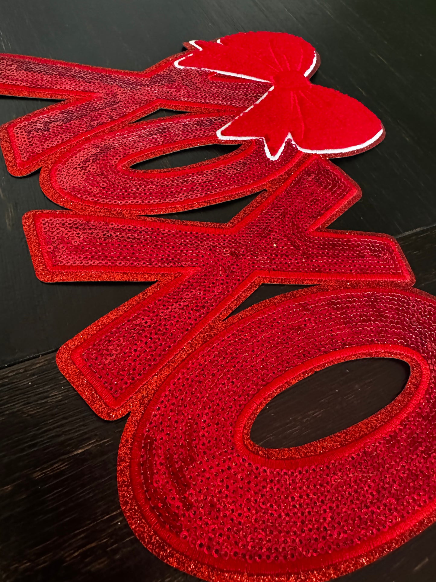 XOXO Red Black Sequin Chenille Patch