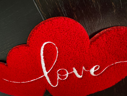 Love Heart Script Chenille Patch