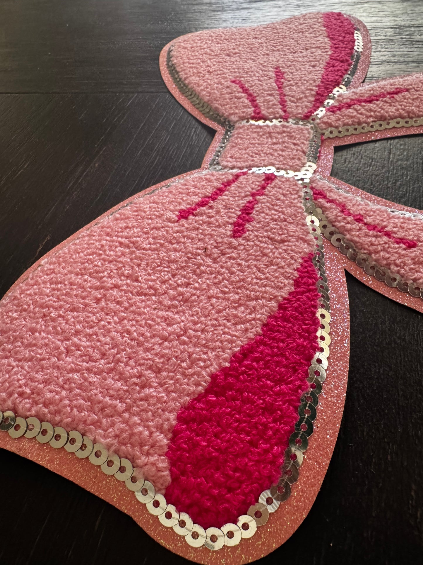 Pink Bow Chenille and Sequins Patch