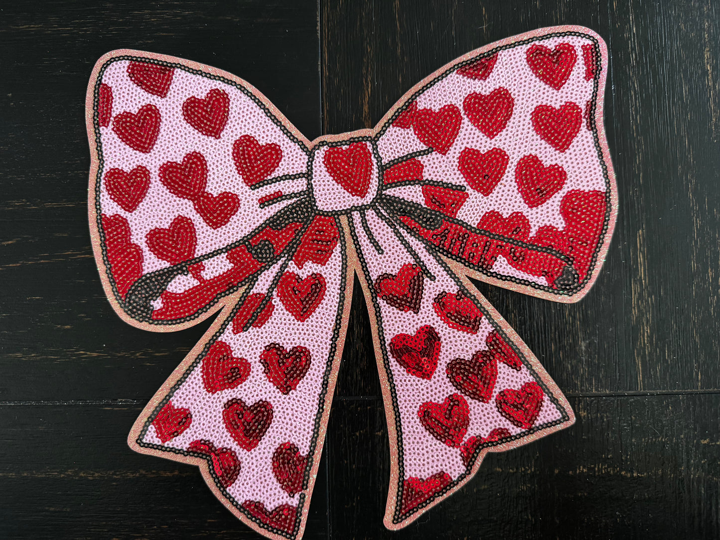 Pink Valentines Bow Hearts Sequins Patch