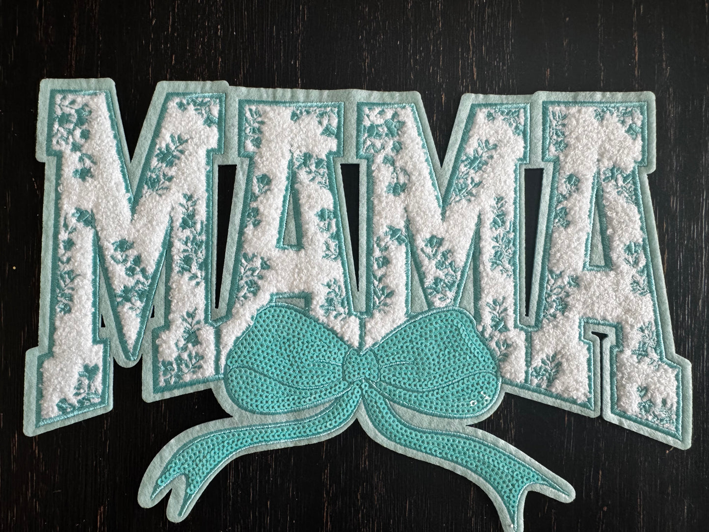 TEAL Mama Floral Bow Sequins and Chenille Patch