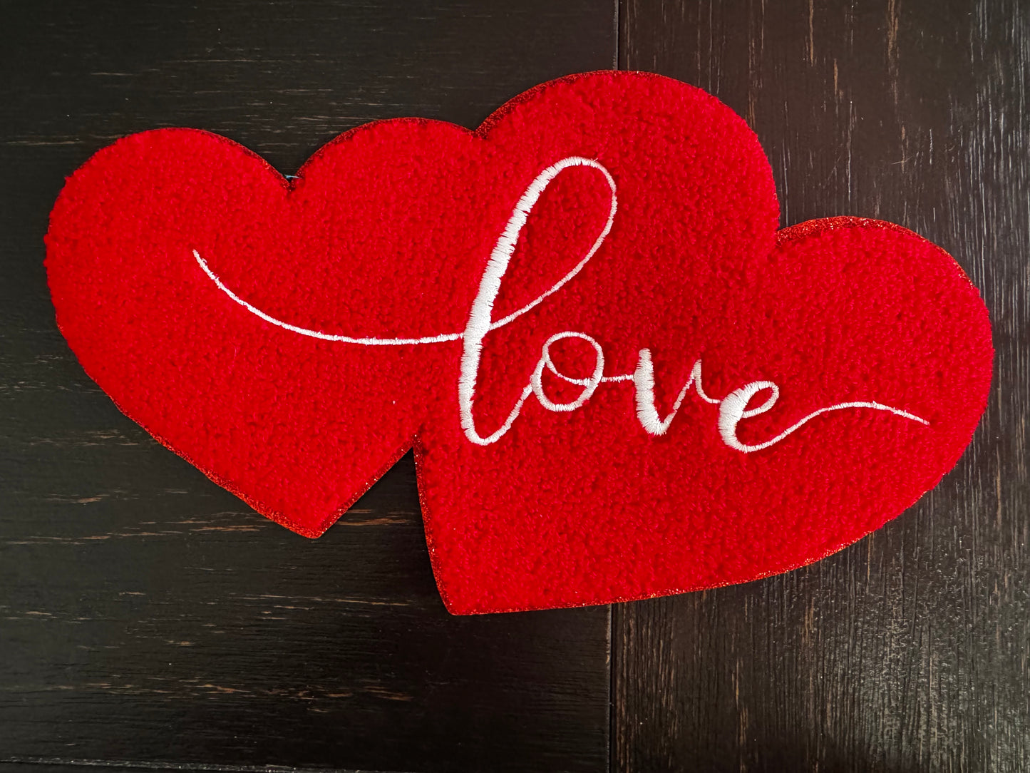 Love Heart Script Chenille Patch