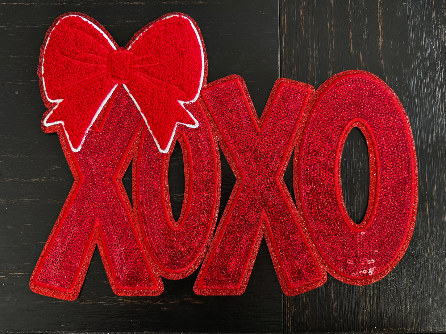 XOXO Red Black Sequin Chenille Patch