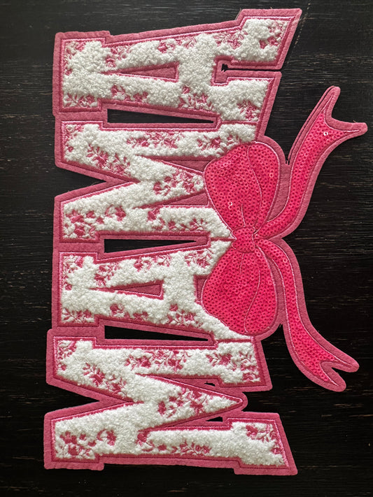 PINK Mama Floral Bow Sequins and Chenille Patch