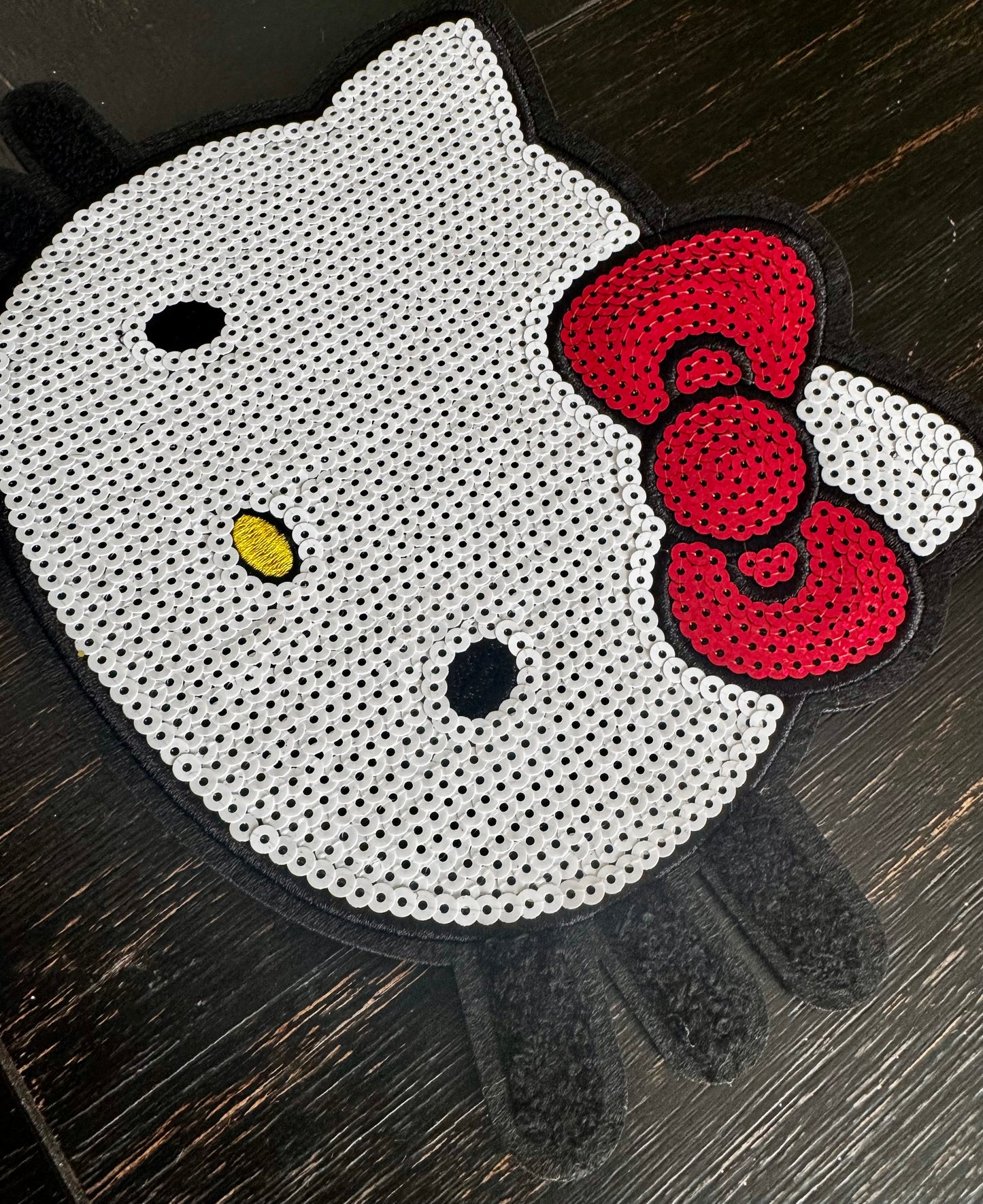 Kitty with red bow sequin patch