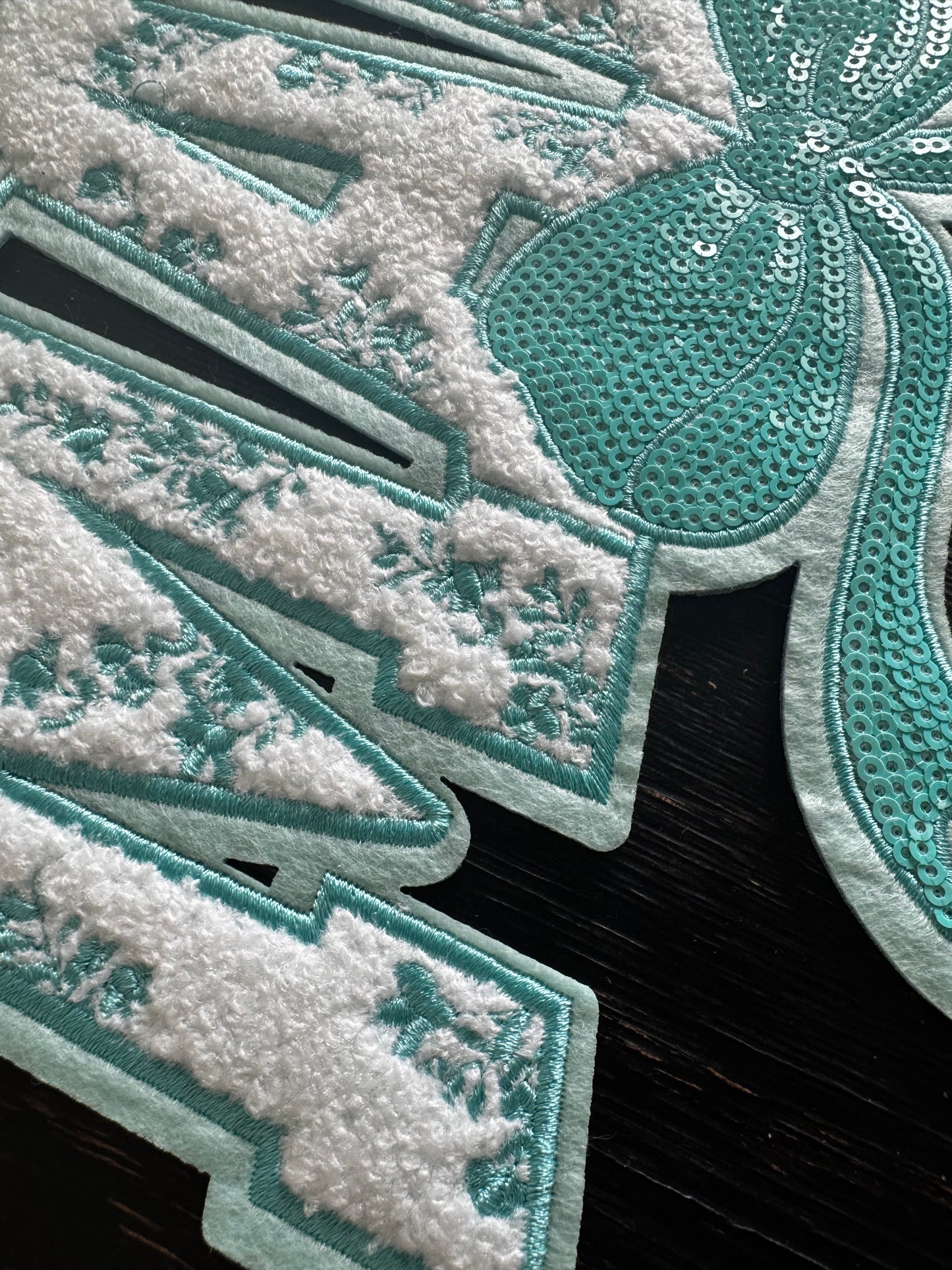 TEAL Mama Floral Bow Sequins and Chenille Patch