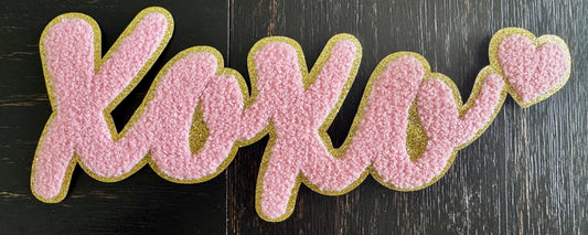 XOXO Script Pink Gold Chenille Patch