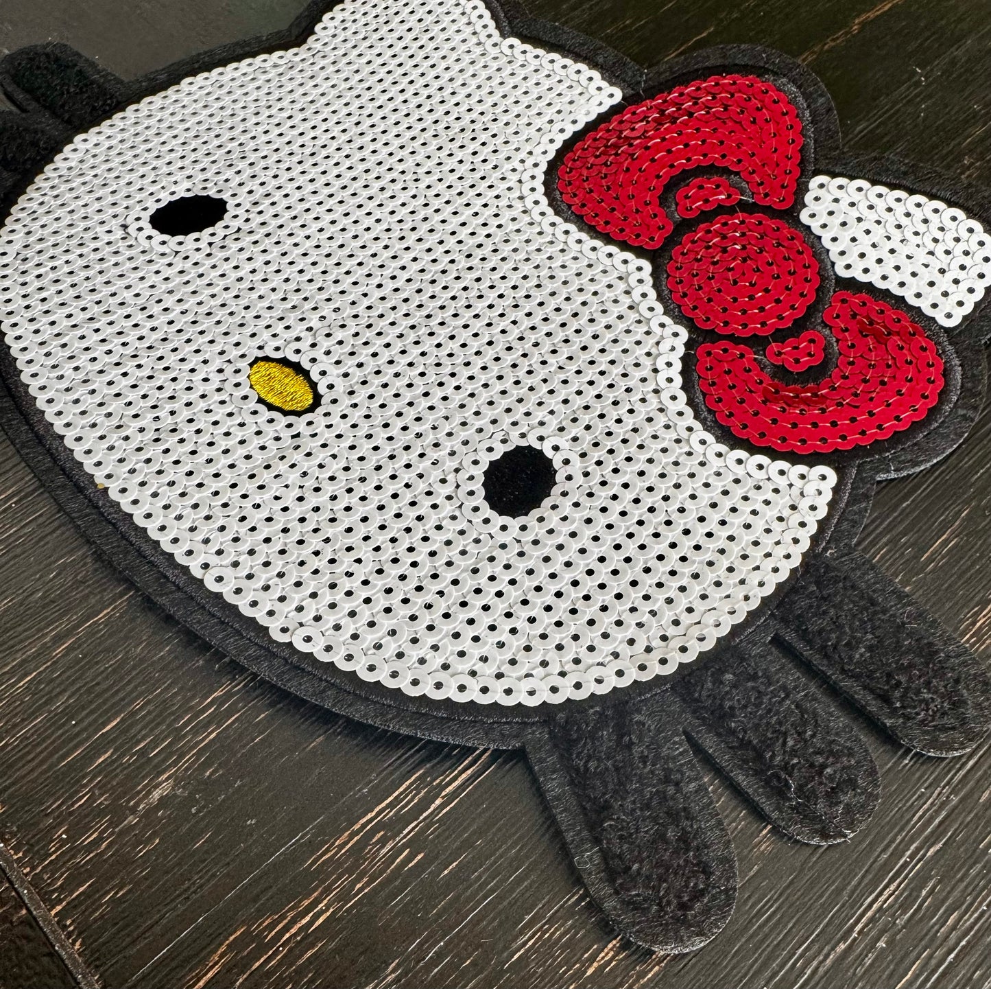 Kitty with red bow sequin patch