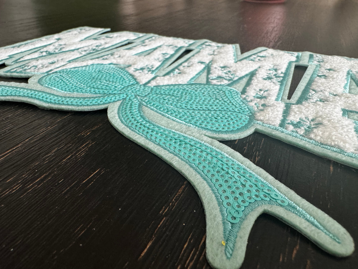 TEAL Mama Floral Bow Sequins and Chenille Patch
