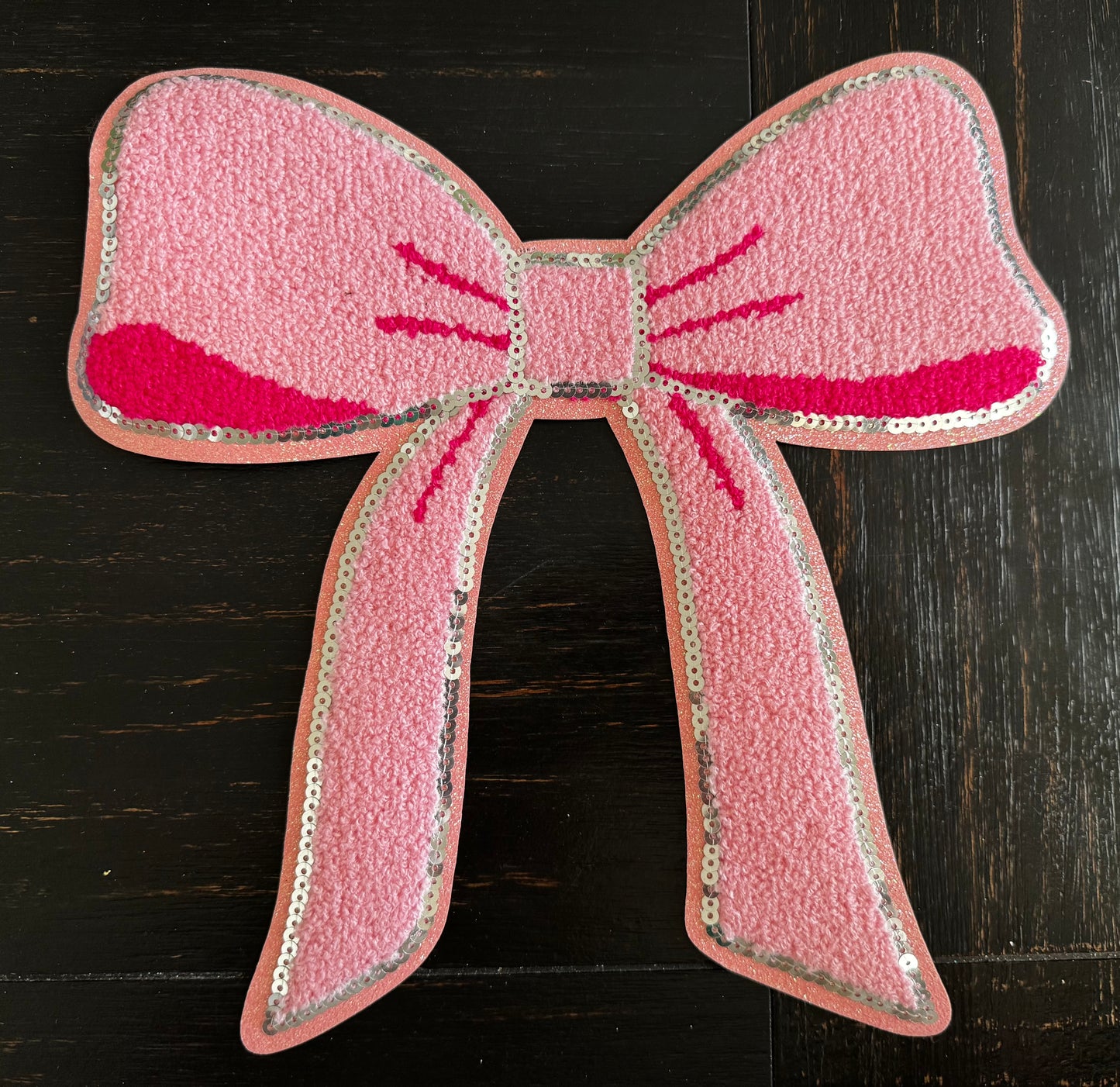 Pink Bow Chenille and Sequins Patch