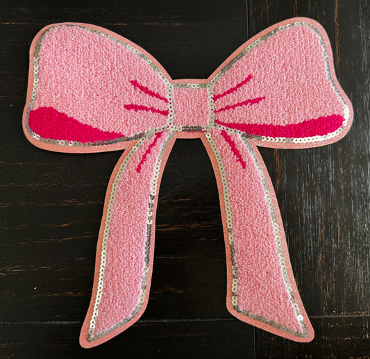Pink Bow Chenille and Sequins Patch