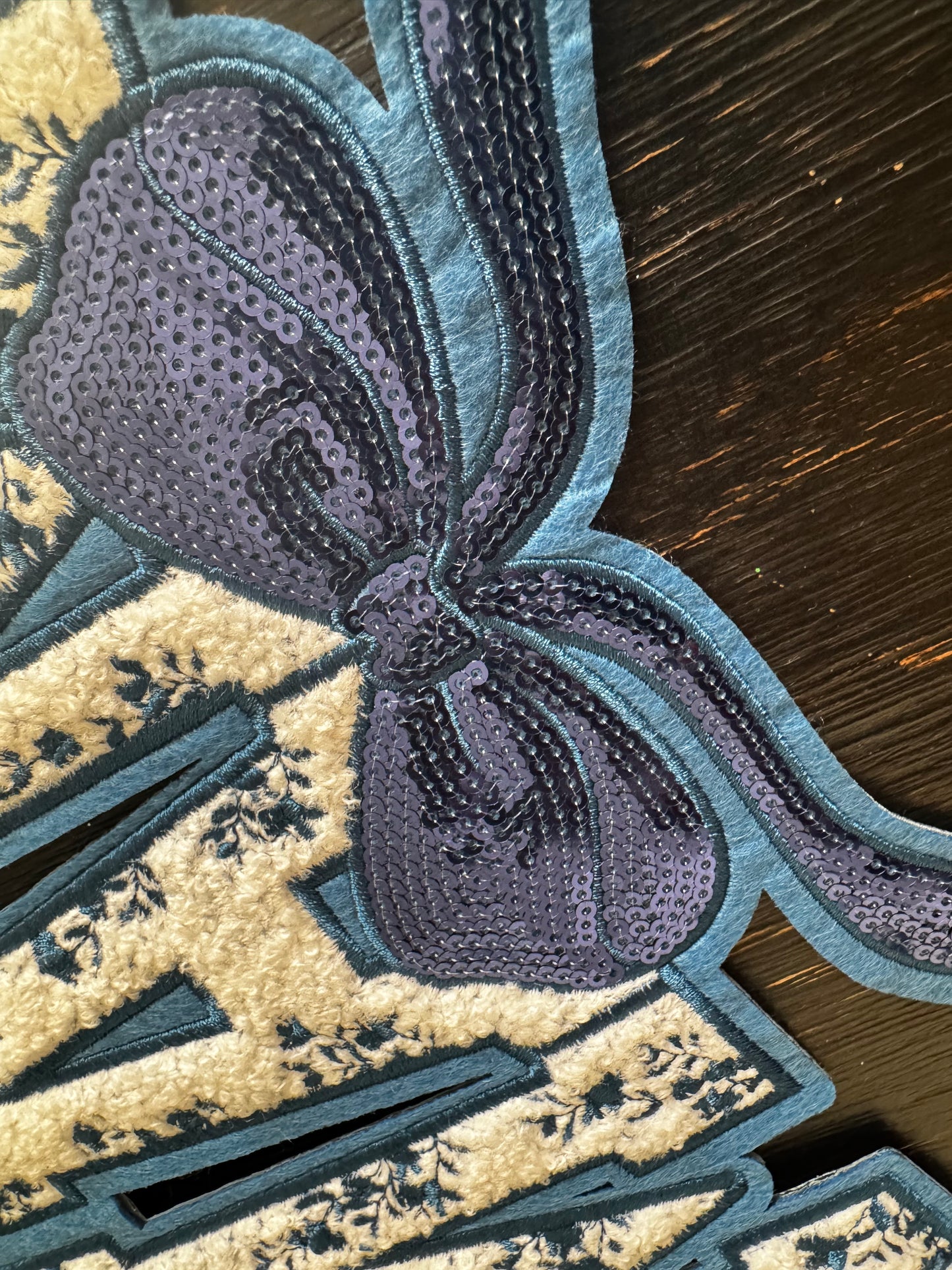 Royal Blue Mama Floral Bow Sequins and Chenille Patch
