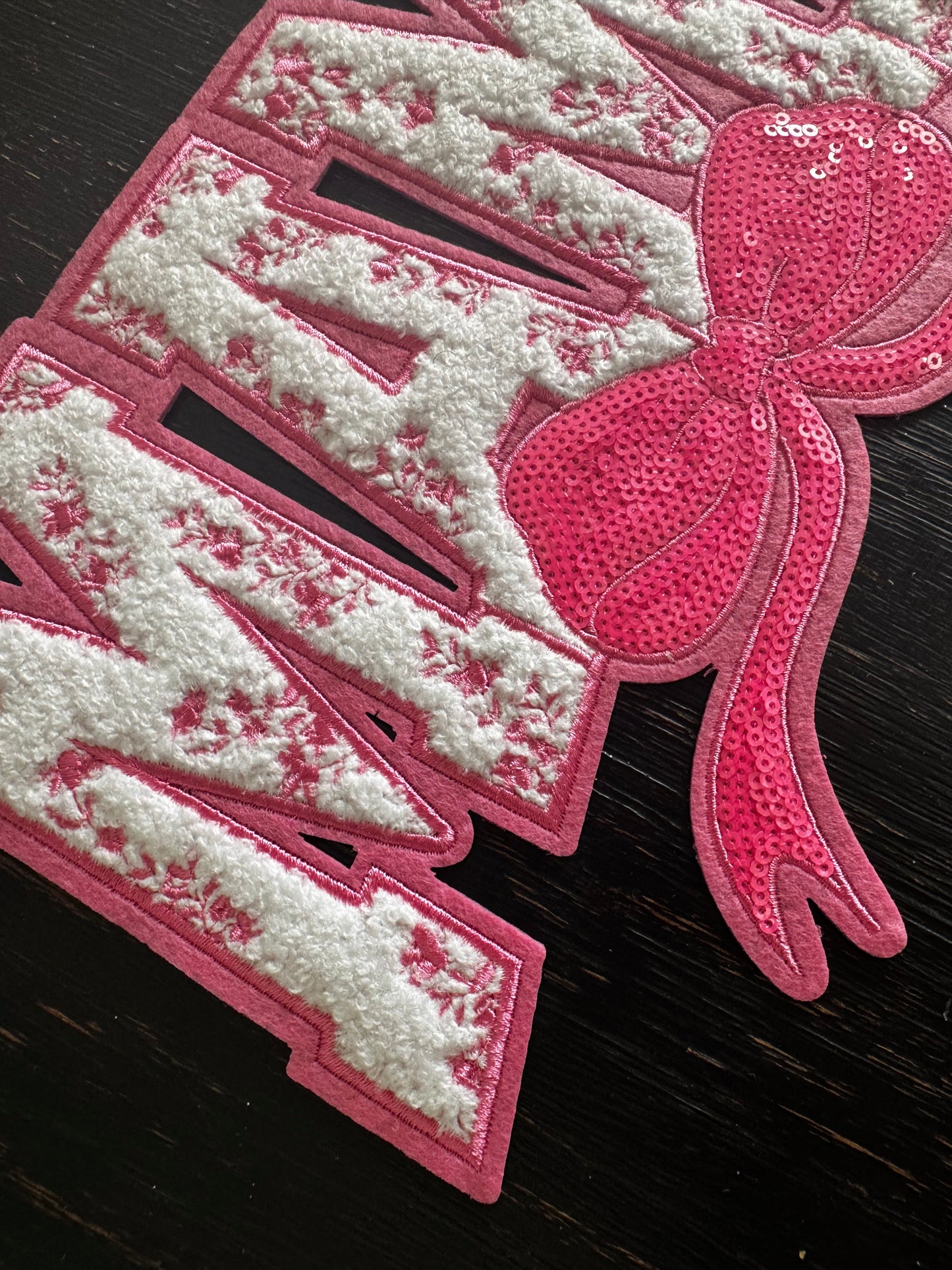 PINK Mama Floral Bow Sequins and Chenille Patch