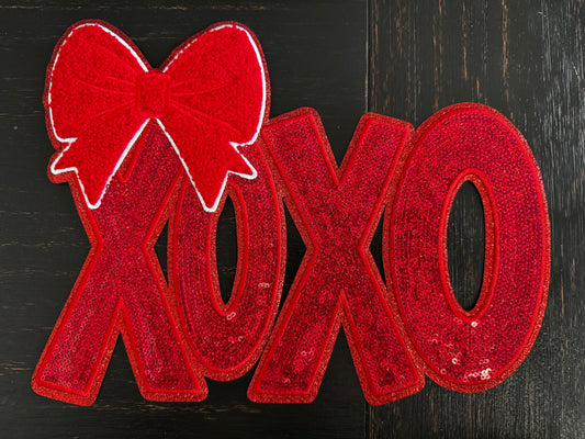 XOXO Red Black Sequin Chenille Patch
