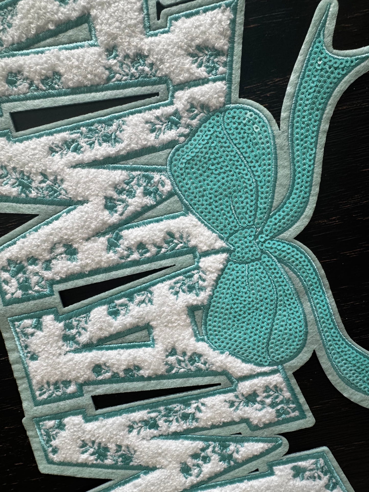 TEAL Mama Floral Bow Sequins and Chenille Patch