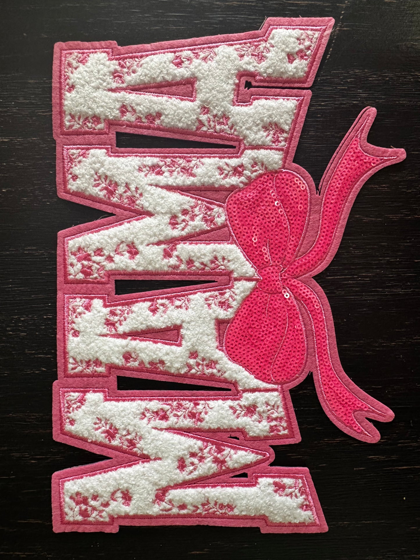 PINK Mama Floral Bow Sequins and Chenille Patch