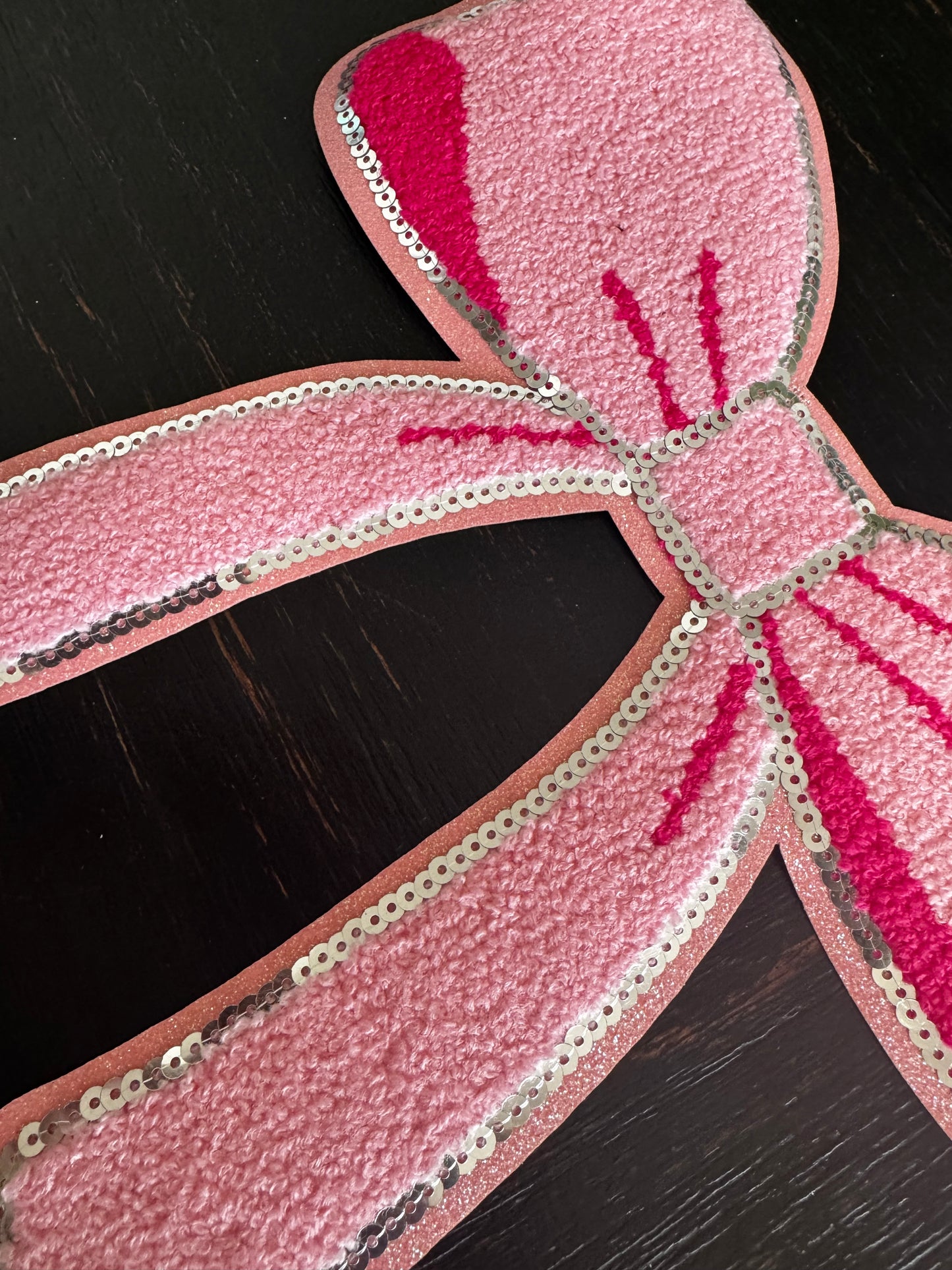 Pink Bow Chenille and Sequins Patch