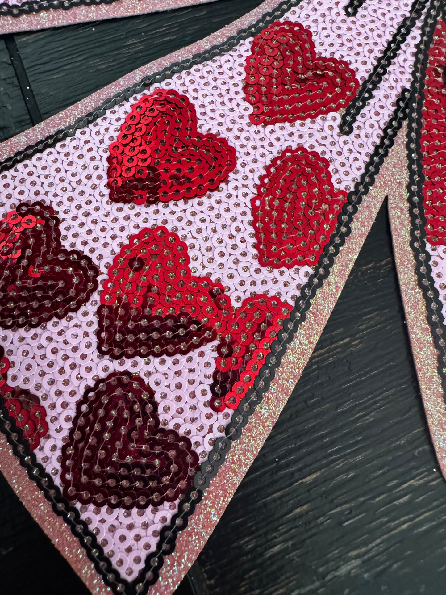 Pink Valentines Bow Hearts Sequins Patch