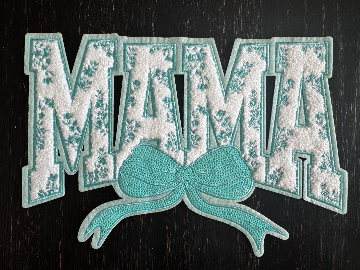 TEAL Mama Floral Bow Sequins and Chenille Patch