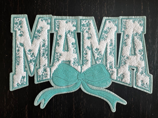 TEAL Mama Floral Bow Sequins and Chenille Patch