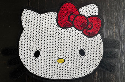 Kitty with red bow sequin patch