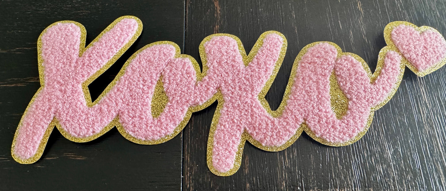 XOXO Script Pink Gold Chenille Patch