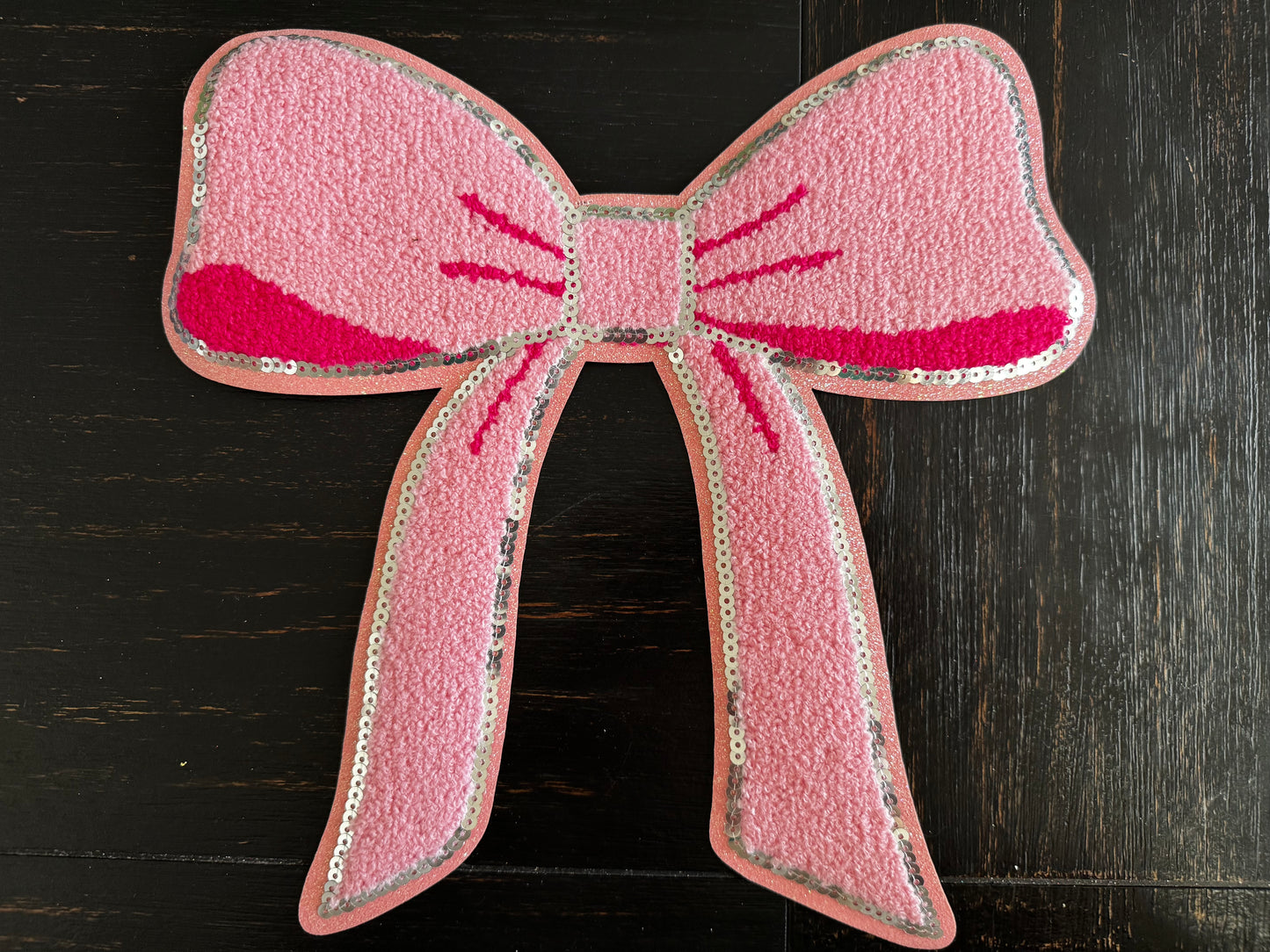 Pink Bow Chenille and Sequins Patch