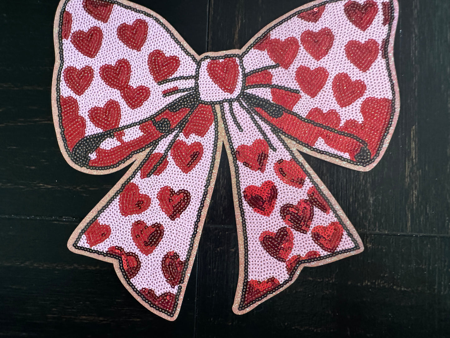 Pink Valentines Bow Hearts Sequins Patch