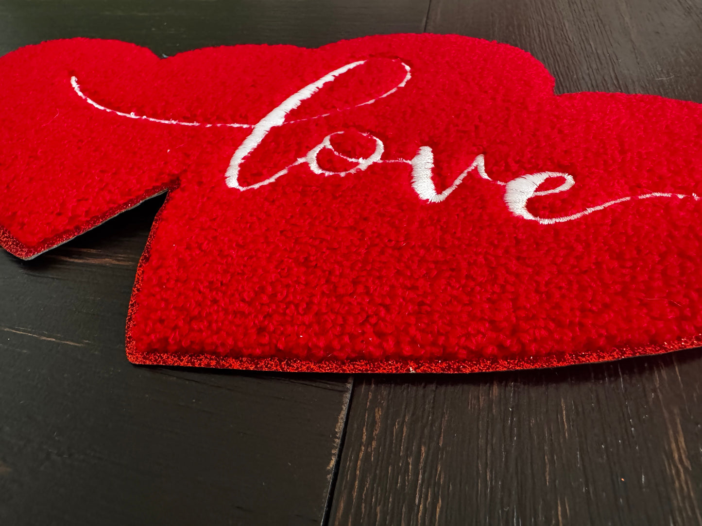 Love Heart Script Chenille Patch