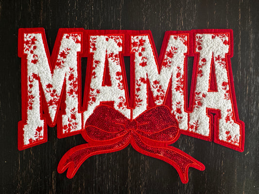 Red Mama Floral Bow Sequins and Chenille Patch